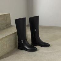 Bottes d'équitation d'hiver à talon épais avec fermeture éclair, hauteur genou, en cuir véritable