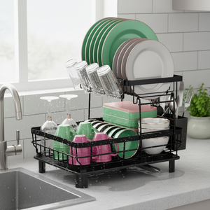 Scolapiatti da Cucina a 2 Ripiani Moukabal, Grande Capacità, Portautensili Rimovibile, Scolapiatti per Lavello, Modello Cinese - Product Image 3