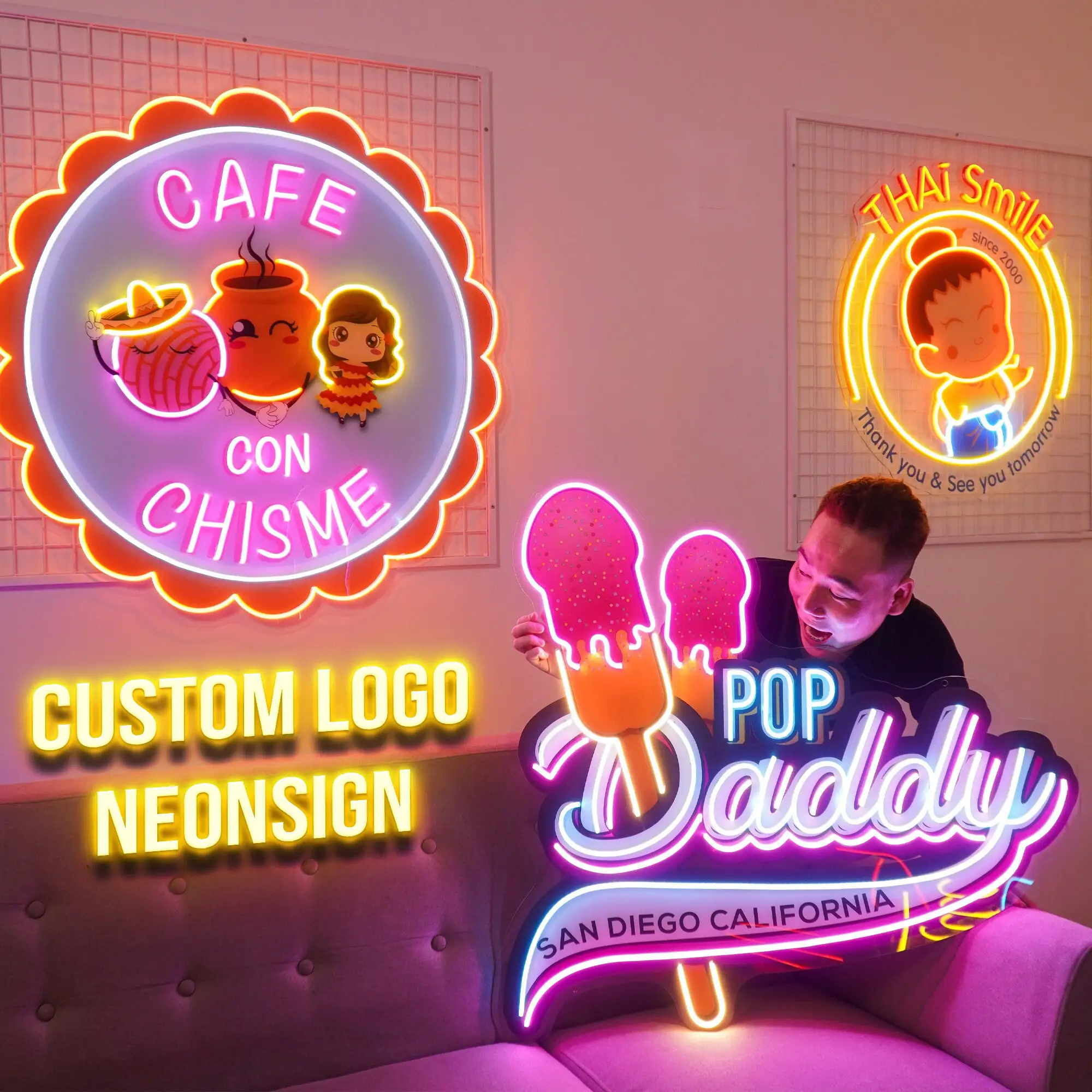 Drop Shipping Logo bisnis tanda Neon kustom perusahaan bisnis tanda Logo LED akrilik