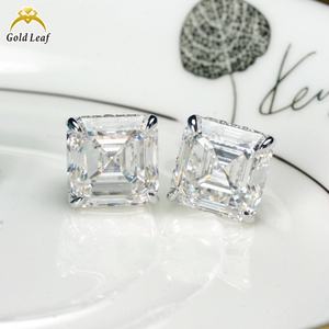 Boucles d'oreilles en or massif 14 carats avec diamant de laboratoire taille Asscher classique, sertissage à 4 griffes, cadeau de mariage ou de fête, 1 à 3 carats - Product Image 3