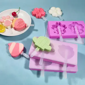 paw bentuk pembuat Suppliers-Cetakan Es Krim Bunga Sakura Silikon, Peralatan Dapur Cetakan Es Krim Wajah Tersenyum 2 Lubang Beruang Kaki Beruang DIY