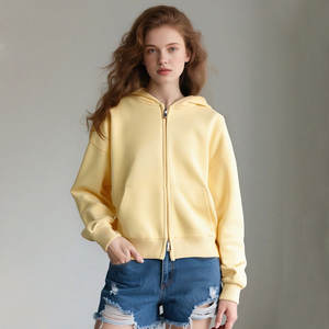 Sweat à capuche personnalisé avec logo, 350g, fermeture éclair, cardigan en pur coton, lourd, court, décontracté, vêtement d'extérieur - Product Image 1