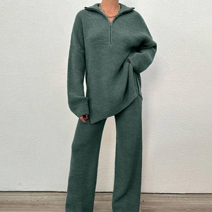 Tùy chỉnh của phụ nữ Ngủ thời trang phòng chờ mặc bộ phụ nữ chia cao thấp HEM <span class=keywords><strong>Tee</strong></span> & Quần Pyjama phụ nữ gân loungewear Bộ - Product Image 1