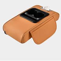 Boîte de rangement multifonctionnelle pour accoudoir central de voiture avec chargeur, support de tasses, rangement pour téléphone portable et boîte à mouchoirs en cuir PU BY-1663
