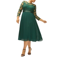 Robe mi-longue en dentelle pour femme, élégante, grande taille, broderie, manches longues, hiver