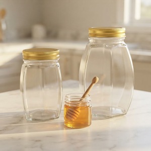 Customized 380ml 730ml Large Belly Hexagonal sealed Transparent Glass Jar with Metal Lid for Honey Jam Storage - Product Image 6