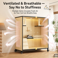 Villa panoramique pour chat en verre trempé, trois niveaux, luxueuse, avec éclairage LED nocturne, intérieur multi-zones, roulettes universelles
