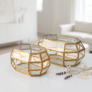 Manufacturers Handmade Modern Luxury Brass Glass Jewelry and Cosmetics Organizer Storage Box for Women - Product Image 1