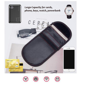 Étui de protection <span class=keywords><strong>RFID</strong></span> <span class=keywords><strong>pour</strong></span> clé de <span class=keywords><strong>voiture</strong></span>, bloqueur de signal en cuir PU fibre de carbone, pochette porte-clés avec anneau - Product Image 2