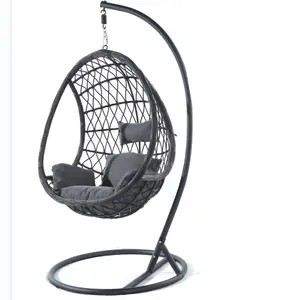 New Outdoor Hanging Rattan Wicker Patio Swings Single Seat Metal Customized Home Center Garden Swing Egg Chair With Stand