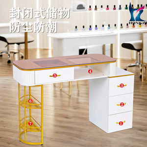 Table de salon de manucure HONGZI avec plateau en verre brun et tiroirs pour rangement et utilisation en manucure - Product Image 2