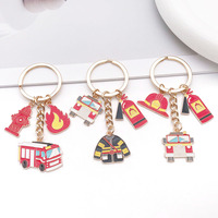 Porte-clés de pompier de 3 cm de large, porte-clés en métal émaillé avec charme casque de camion de pompiers, souvenir du service d'incendie, 3 styles, vente en gros