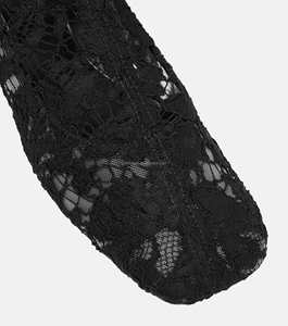 Botas de Encaje Negras para Mujer con Tacón de Bloque y Suela de Cuero de Lujo, Botas Altas hasta la Rodilla con Punta Cuadrada y Tela Elástica de Encaje - Product Image 6