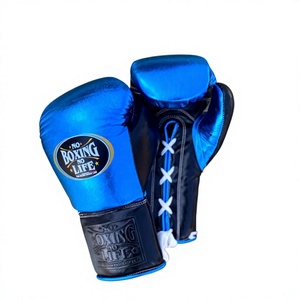 Gants de boxe No Boxing No Life, bleus et noirs, gants d'entraînement, gants de boxe personnalisés, en cuir de vachette pour adultes. - Product Image 1