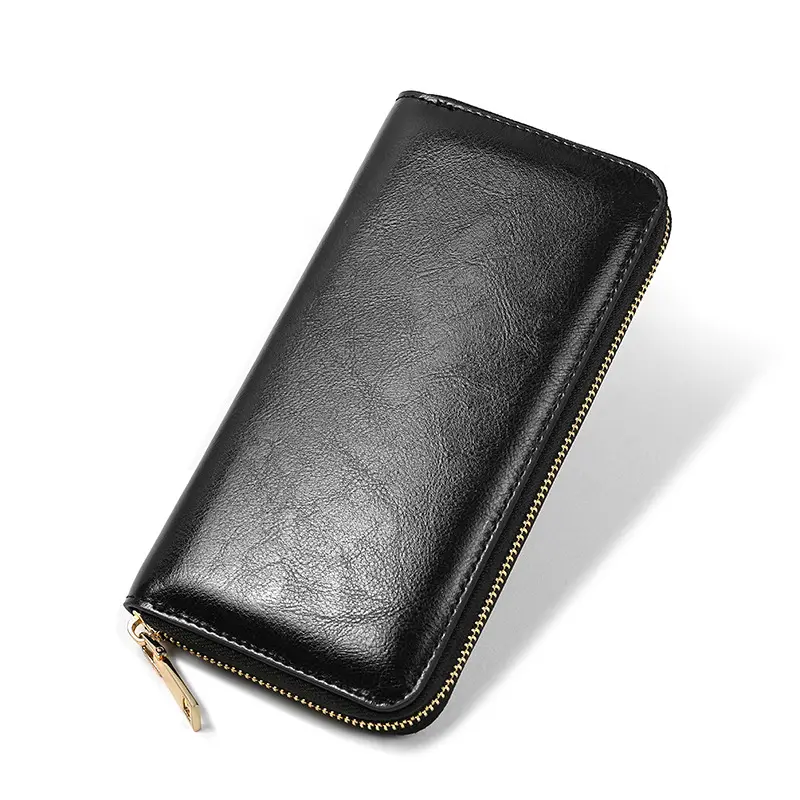 Luxury ladies clutch purse Vintage Fashion leather women purse Double zipper large capacity long genuine leather men wallet