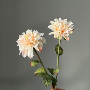 Fleur artificielle en soie Dahlia à 2 têtes, 60 cm, toucher réel, bords brûlés, pour décoration de mariage et de maison - Product Image 1