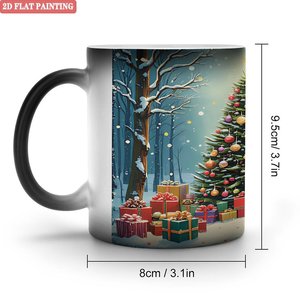 Mug personnalisé noir givré 11oz en céramique sensible à la chaleur, tasse vierge avec motif sapin de Noël, peinture 2D plate - Product Image 1
