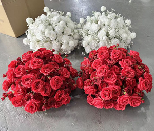 Ramo de Flores Artificiales de Hortensia de Seda, Decoración para Bodas, Centro de Mesa Artificial para Bodas, Bola de Flores de Rosas Rojas - Product Image 6