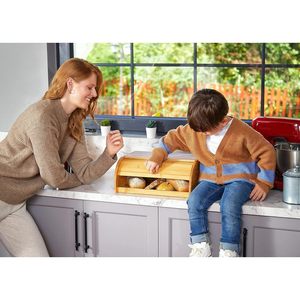 Bamboo Bread Box With Lid Rectangle <b>Kitchen</b> Countertop Storage For Bread Organization - Product Image 2