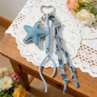 Gantungan Kunci Tas Denim Bentuk Hati Bintang Vintage dengan Rumbai Tali Anyaman, Karabiner Hati, Liontin Ransel, Aksesoris Tas Jeans Y2K untuk Wanita