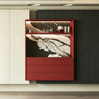 Buffet mural modulaire minimaliste italien en chêne, éco-responsable, pour salle à manger, style moderne et luxueux