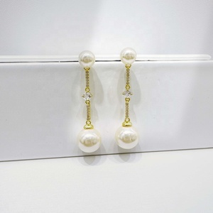 wholesale plata 925 <b>silver</b> women summer casual <b>long</b> <b>earring</b> fine bridal bulk korean gold plated vintage pearl tassel <b>earrings</b> - Product Image 2