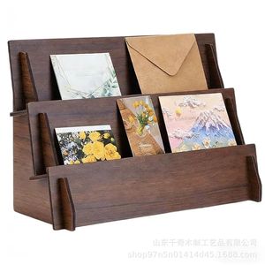 Wooden Multi Tiered Card <b>Shelf</b> Two Layer <b>Desktop</b> Organizer For Cosmetics Jewelry Display - Product Image 5
