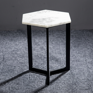 Modern Hexagonal <b>Marble</b> Top <b>Side</b> <b>Table</b> with Black Metal Frame Minimalist Living Room Furniture Decorative Accent <b>Table</b> - Product Image 1