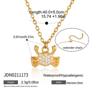 สร้อยคอรูปสัตว์ทะเล โอเชียนรีสอร์ท ทอง 18K สแตนเลสสตีล ลายปลาดาว ปู เต่า เปลือกหอย ต้นมะพร้าว นางเงือก ประดับเพชรซิร์คอน สำหรับฤดูร้อน - Product Image 4