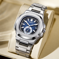 Reloj de Cuarzo para Hombre, de Acero Inoxidable, Deportivo, Casual, Resistente al Agua 30M, Esfera Octogonal con Indicador de Agua, Cristal Mineral, 40mm