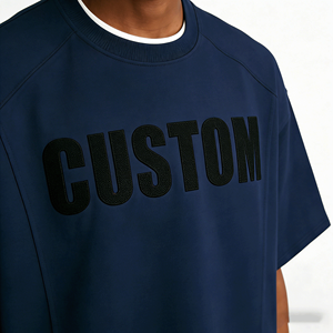 T-shirt da uomo <span class=keywords><strong>nera</strong></span> con cuciture speciali e design personalizzato, streetwear oversize, girocollo a costine, vestibilità ampia e pesante. - Product Image 2