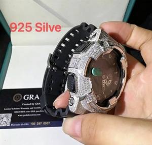 Boîtier <span class=keywords><strong>de</strong></span> montre Hip Hop GA110 <span class=keywords><strong>en</strong></span> <span class=keywords><strong>argent</strong></span> sterling 925 avec diamants Moissanite VVS <span class=keywords><strong>de</strong></span> luxe et certificat GRA - Product Image 2