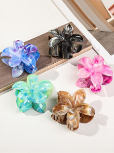 3 épingles à <span class=keywords><strong>cheveux</strong></span> à fleurs hawaïennes antidérapantes en plastique épais pour femmes, vacances à la plage, veine de marbre <span class=keywords><strong>vénitien</strong></span> - Product Image 3