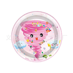 Pink Tornado Themed Party Tableware 60-80 Pcs Birthday Decorations <b>Paper</b> Plates Cups Napkins Set - Product Image 2