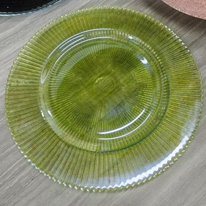 <span class=keywords><strong>Assiette</strong></span> de présentation en verre <span class=keywords><strong>vert</strong></span> <span class=keywords><strong>olive</strong></span> de 13 pouces pour mariages, événements, décoration de table, vaisselle décorative en verre côtelé - Product Image 1