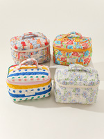 Private Label Frauen Damen Reise Luxus Blume gedruckt geste ppte Baumwolle Kosmetik tasche