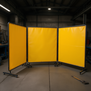 Écran de protection pour soudage en vinyle jaune, 6 x 6 pieds, 3 panneaux, avec 12 roulettes pivotantes pour équipement de soudage - Product Image 2