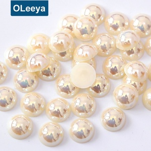 Perles en plastique non thermocollantes, strass à dos plat 3mm blanc AB, perles demi-rondes en ABS imitation perle pour décoration DIY - Product Image 5