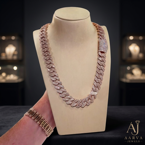 Collier chaîne cubaine hip-hop en moissanite plaqué or rose, bijoux épais et étincelants pour cadeau unisexe - Product Image 1