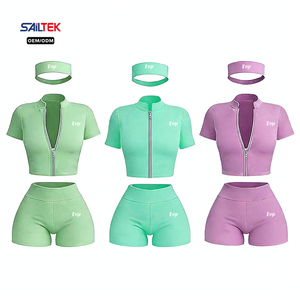 Custom Zip up <strong>Yoga</strong> <strong>Top</strong> and High Waist Shorts Leggings Gym Fitness Sportswear Workout Outfits Two Piece Set <strong>Women</strong> Clothing - Product Image 1