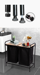 Custom 2 Pull-Out and Removable Bags <strong>Wood</strong> and Metal Dirty Clothes <strong>Basket</strong> Home Collapsible Waterproof <strong>Laundry</strong> Hamper With Board - Product Image 4