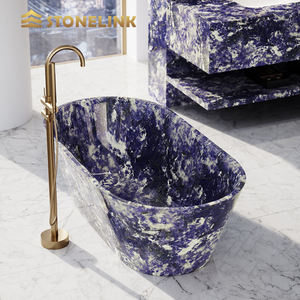 Vasca da Bagno Autoportante di Lusso in Marmo Blu Naturale Brasiliano Lucidato Stonelink - Product Image 1