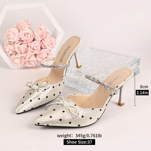 Nouvelles Sandales Sexy à Talons Hauts pour <span class=keywords><strong>Femme</strong></span>, Motif Pois Circulaires, Anneau de Cheville en Strass, Talon Carré Effilé de 8 cm, MuY521 - Product Image 5