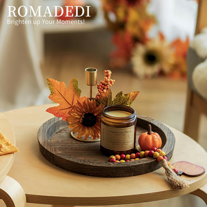 Plateau rond en bois rustique de 11 pouces pour bougies, pour <span class=keywords><strong>table</strong></span> basse, <span class=keywords><strong>table</strong></span> à manger, plateau décoratif en bois pour bougies - Product Image 5