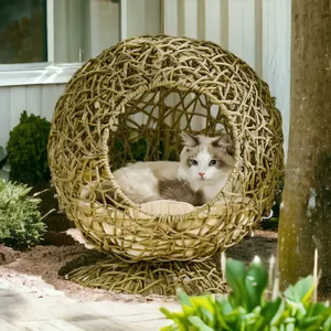 Maison de chat en rotin PE, Maison confortable pour animaux de compagnie - Product Image 5