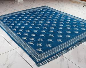 Indigo Dabu Block Print Cotton <b>Rug</b> 4x6 Handmade Carpet with Tassels <b>Boho</b> Floor Mat Living Room Decor - Product Image 4