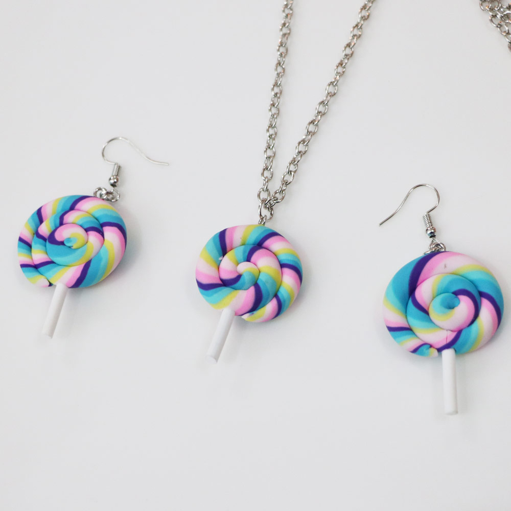 Polymer Clay Food Earrings - Charms 28mm Candy Stripe Swirl