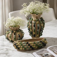 Vase à fleurs en céramique moderne, texture tissée 3D, vert sable, vase décoratif pour table console, décoration intérieure