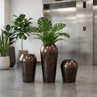 Pot bunga dalam ruangan besar, Pot taman Modern Stainless Steel kontemporer untuk lantai rumah