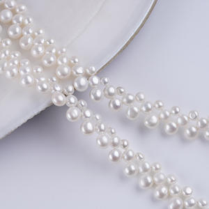 Zhuji Natural Freshwater <b>Pearl</b> Necklace Bead String 6-10mm White Three-Row Bread Bead Button Shape <b>Loose</b> <b>Pearls</b> - Product Image 3